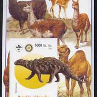 Somalia 2005 Dinosaurs #09 - Silvisaurus imperf m/sheet with Scout & Rotary Logos, background shows Llamas & Camels unmounted mint