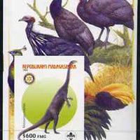 Madagascar 2005 Dinosaurs #02 - Massospondylus imperf m/sheet with Scout & Rotary Logos, background shows various Fowl unmounted mint