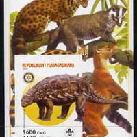 Madagascar 2005 Dinosaurs #05 - Hylaeosaurus imperf m/sheet with Scout & Rotary Logos, background shows various Big Cats unmounted mint
