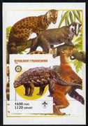 Madagascar 2005 Dinosaurs #05 - Hylaeosaurus imperf m/sheet with Scout & Rotary Logos, background shows various Big Cats unmounted mint