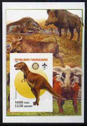 Madagascar 2005 Dinosaurs #06 - Tarbosaurus imperf m/sheet with Scout & Rotary Logos, background shows various Boars unmounted mint