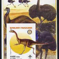 Madagascar 2005 Dinosaurs #08 - Elaphrosaurus imperf m/sheet with Scout & Rotary Logos, background shows Ostriches unmounted mint