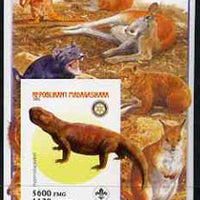 Madagascar 2005 Dinosaurs #10 - Hyperodapedon imperf m/sheet with Scout & Rotary Logos, background shows various Kangaroos unmounted mint