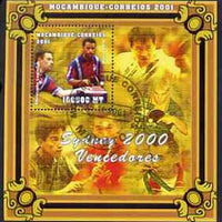 Mozambique 2001 Sydney Olympics perf s/sheet #5 showing Christophe Legout & Damien Eldi (Table Tennis) cto used