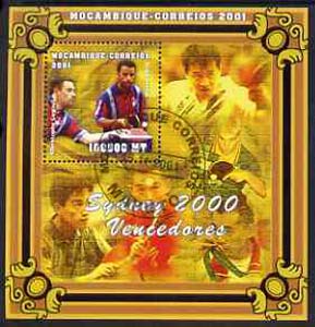 Mozambique 2001 Sydney Olympics perf s/sheet #5 showing Christophe Legout & Damien Eldi (Table Tennis) cto used