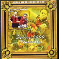 Mozambique 2001 Sydney Olympics perf s/sheet #6 showing Chang Jun Gao & Michelle Do (Table Tennis) cto used