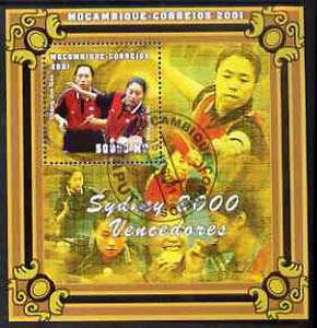 Mozambique 2001 Sydney Olympics perf s/sheet #6 showing Chang Jun Gao & Michelle Do (Table Tennis) cto used