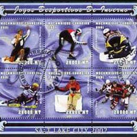 Mozambique 2001 Salt Lake Winter Olympics perf sheetlet #1 containing 6 values fine cto used Mi 1976-81