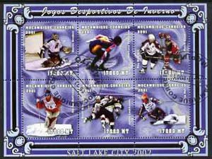 Mozambique 2001 Salt Lake Winter Olympics perf sheetlet #2 containing 6 values fine cto used Mi 1964-69