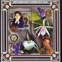 Mozambique 2001 Chess Champions perf s/sheet #2 showing Judit Polgar fine cto used, background with Baden Powell, Lions Int & Rotary Logos, Butterfly & Orchid, Mi BL186