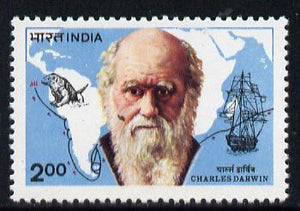 India 1983 Charles Darwin (with Map of Voyage, Ship & Animal) mounted mint SG 1085
