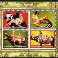 Congo 2005 Nude Pin-Up Paintings by Mel Ramos #4 perf sheetlet containing 4 values unmounted mint (Models with Animals)