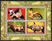 Congo 2005 Nude Pin-Up Paintings by Mel Ramos #4 perf sheetlet containing 4 values unmounted mint (Models with Animals)