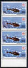India 1979 'India 80' International Stamp Exhibition 50p Helicopter vert strip of 4 with red colour partly missing from mountain on each stamp, particularly noticeable on upper and lower stamps, unmounted mint, SG 943var