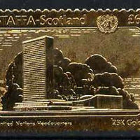 Staffa 1976 United Nations - Headquarters Building £6 perf label embossed in 23 carat gold foil (Rosen #371) unmounted mint