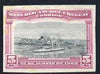 Uruguay 1909 Cruiser in Port Montevideo 5c imperf colour trial proof in grey-black & bright purple on enamelled card, as SG 283