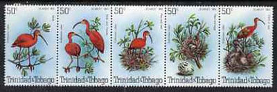 Trinidad & Tobago 1980 Scarlet Ibis se-tenant strip of 5 unmounted mint SG 563a