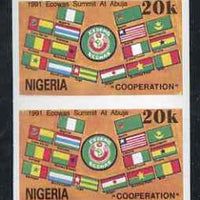 Nigeria 1991 Economic Commission of West African States Summit (ECOWAS) 20k imperf pair unmounted mint, SG 610var