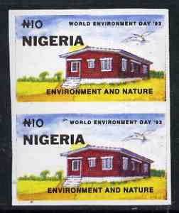 Nigeria 1993 World Environment Day 10n Rural House imperf pair unmounted mint, SG 658var