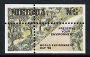 Nigeria 1993 World Environment Day 5n Forest Road with vert & horiz perfs misplaced, divided along margins so stamps are quartered unmounted mint, SG 657var*