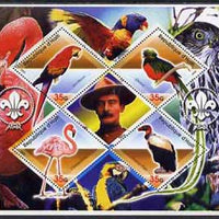 Haiti 2005 Exotic Birds perf sheetlet containing 4 diamond shaped values plus label showing Baden Powell, unmounted mint