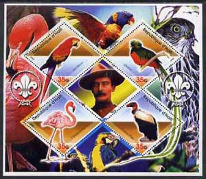 Haiti 2005 Exotic Birds perf sheetlet containing 4 diamond shaped values plus label showing Baden Powell, unmounted mint