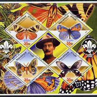 Haiti 2005 Butterflies perf sheetlet containing 4 diamond shaped values plus label showing Baden Powell, unmounted mint