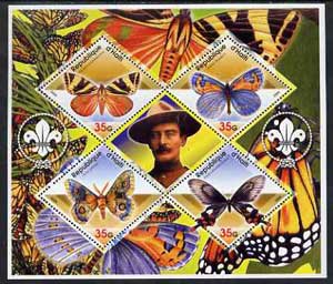 Haiti 2005 Butterflies perf sheetlet containing 4 diamond shaped values plus label showing Baden Powell, unmounted mint
