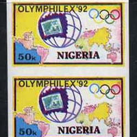 Nigeria 1992 'Olymphilex 92' Olympic Stamp Exhibition 50k imperf pair unmounted mint, SG 630var