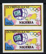 Nigeria 1992 'Olymphilex 92' Olympic Stamp Exhibition 50k imperf pair unmounted mint, SG 630var