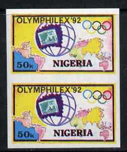 Nigeria 1992 'Olymphilex 92' Olympic Stamp Exhibition 50k imperf pair unmounted mint, SG 630var
