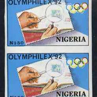 Nigeria 1992 'Olymphilex 92' Olympic Stamp Exhibition 1n50 imperf pair unmounted mint, SG 631var