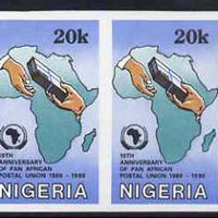 Nigeria 1990 Pan African Postal Union 20k (Map & Parcel) unmounted mint imperf pair as SG 587