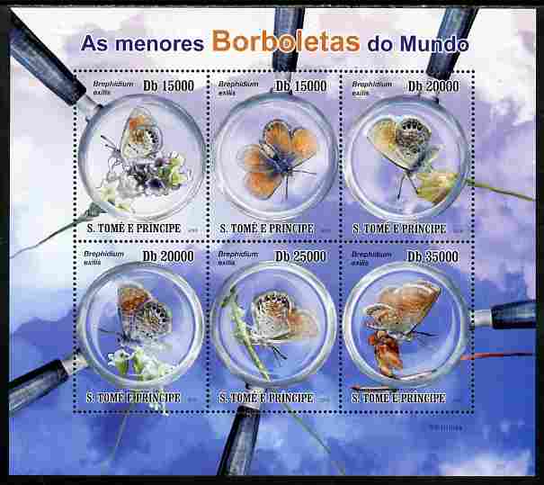 St Thomas & Prince Islands 2010 Smallest Butterflies perf sheetlet containing 6 values unmounted mint