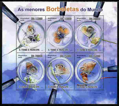 St Thomas & Prince Islands 2010 Smallest Butterflies perf sheetlet containing 6 values unmounted mint
