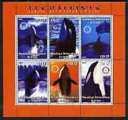 Congo 2003 Whales perf sheetlet #02 (red border) containing 6 values each with Rotary Logo, unmounted mint