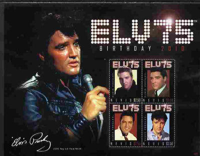 Nevis 2010 75th Birthday of Elvis Presley perf sheetlet containing 4 values unmounted mint