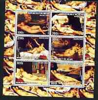 Benin 2003 Nudes in Art #05 perf sheetlet containing 6 values unmounted mint (works by Cranach, Cousin, Gentileschi, Tiziano x 2 & Giorgione)