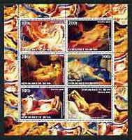 Benin 2003 Nudes in Art #06 perf sheetlet containing 6 values unmounted mint (works by Boucher x 2, Rubens, Harmensz, Fuessli & Gentileschi)