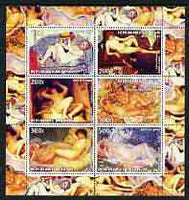 Benin 2003 Nudes in Art #08 perf sheetlet containing 6 values unmounted mint (works by Valadon x 2, Wiertz, Renoir & Frieseke x 2)