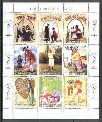 Turkmenistan 1999 Golf Through the Ages perf sheetlet containing set of 9 values unmounted mint