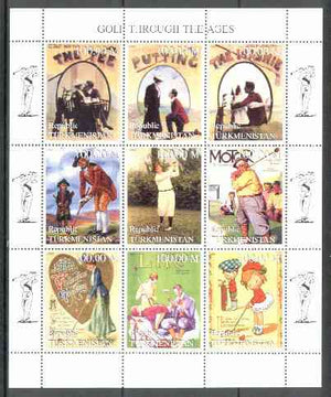 Turkmenistan 1999 Golf Through the Ages perf sheetlet containing set of 9 values unmounted mint