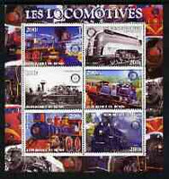 Benin 2003 Steam Locomotives perf sheetlet containing 6 values each with Rotary Logo, unmounted mint