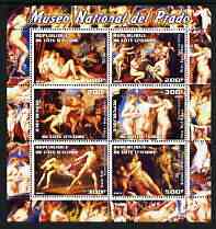 Ivory Coast 2003 Nude Paintings from the Prado National Museum perf sheetlet containing 6 values unmounted mint (showing works by Titian x 2, Rubens x 2, Reni & Carracci)