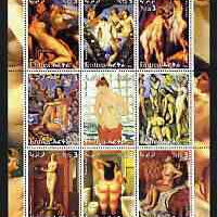 Eritrea 2003 Paintings of Nudes #2 perf sheet containing 9 values, unmounted mint (showing works by Tintoretto, Sanzio, Rubens, Matisse, Magritte, Cezanne, Bellini, Botero & Degas)