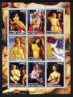 Ivory Coast 2003 Paintings of Nudes perf sheet containing 9 values, unmounted mint (showing works by Carracci, Matisse, Rubens, Botticelli, Munch, Degas, Titian, Boucher & Sanzio)