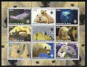 Benin 2003 Polar Bears perf sheetlet containing set of 9 values each with Scouts Logo unmounted mint