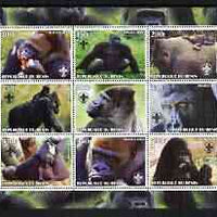 Benin 2003 Gorillas perf sheetlet containing set of 9 values each with Scouts Logo unmounted mint
