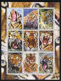 Eritrea 2003 Tigers perf sheetlet containing set of 9 values each with Rotary Logo unmounted mint