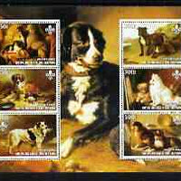 Benin 2003 Paintings of Dogs perf sheetlet containing 6 values each with Scouts Logo unmounted mint